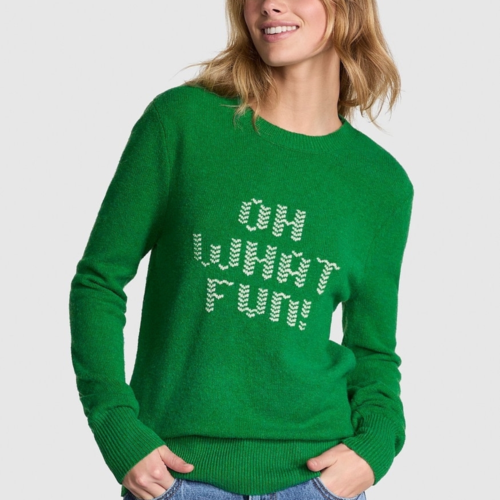 PINK Victoria's Secret Green Crew Neck Sweater